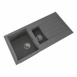 Venice 1.5 Bowl Matt Grey Composite Kitchen Sink + Chrome Wastes -Cheap Basins Store VSNK077 D2 460
