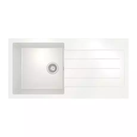 Venice 1.0 Bowl Matt White Composite Kitchen Sink + Chrome Waste 2 Venice 1.0 Bowl Matt White Composite Kitchen Sink + Chrome Waste - Image 2