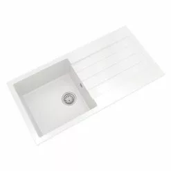 Venice 1.0 Bowl Matt White Composite Kitchen Sink + Chrome Waste 7 Venice 1.0 Bowl Matt White Composite Kitchen Sink + Chrome Waste -Cheap Basins Store VSNK101 D2 460