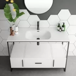 Venice 1200 Black Frame Basin Washstand incl. Solid Stone Basin -Cheap Basins Store VWS12 detail1 460