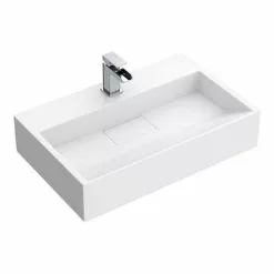 Arezzo 600mm Wall Mounted / Countertop Stone Resin Basin with Hidden Waste Cover 8 Arezzo 600mm Wall Mounted / Countertop Stone Resin Basin with Hidden Waste Cover -Cheap Basins Store WMC6PMB d4 460
