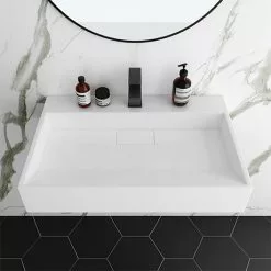 Arezzo 700mm Wall Mounted / Countertop Stone Resin Basin with Hidden Waste Cover